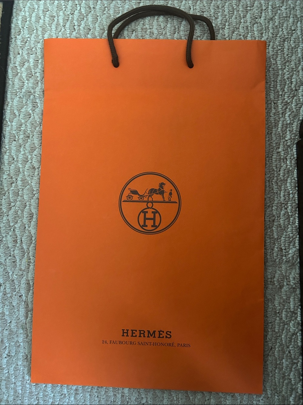 Hermès Orange Paper Shopping Bag with Brown Handles